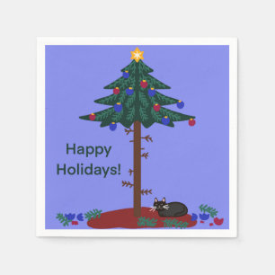 Serviette En Papier Chat drôle avec arbre de Noël