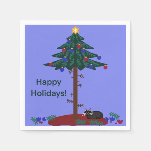 Serviette En Papier Chat drôle avec arbre de Noël (Devant)