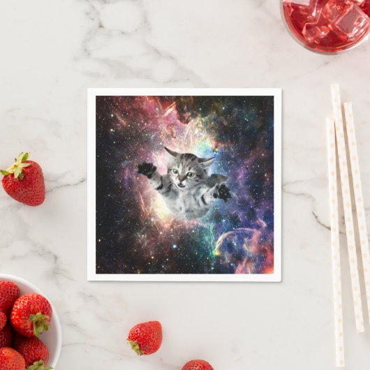 Serviette En Papier Chat drôle dans l'espace (En situation)