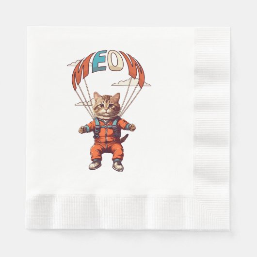 Serviette En Papier Chat drôle de parachutisme (Devant)