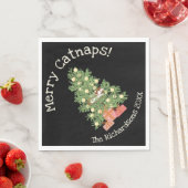 Serviette En Papier Chat drôle sur Chistmas Tree Joyeux Catnaps! Black (En situation)