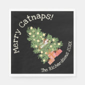 Serviette En Papier Chat drôle sur Chistmas Tree Joyeux Catnaps! Black (Devant)