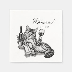 Serviette En Papier Chat drôle tenant un verre à vin Mariage d'animaux