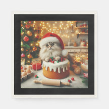 Chat duveteux préparant le gâteau de Noël 