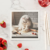 Serviette En Papier Chat duveteux préparant une base de pizza (En situation)