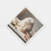 Serviette En Papier Chat duveteux préparant une base de pizza (Coin)