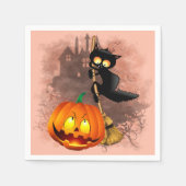 Serviette En Papier Chat effrayé par Citrouille Fun Halloween caractèr (Devant)