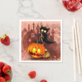 Serviette En Papier Chat effrayé par Citrouille Fun Halloween caractèr (En situation)