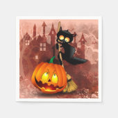 Serviette En Papier Chat effrayé par Citrouille Fun Halloween caractèr (Devant)
