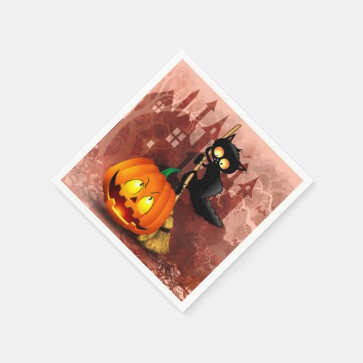 Serviette En Papier Chat effrayé par Citrouille Fun Halloween caractèr (Coin)