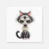 Serviette En Papier Chat En Dessin Avec Collier En Perle (Devant)