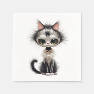 Serviette En Papier Chat En Dessin Avec Collier En Perle