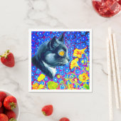 Serviette En Papier Chat en fleurs (En situation)