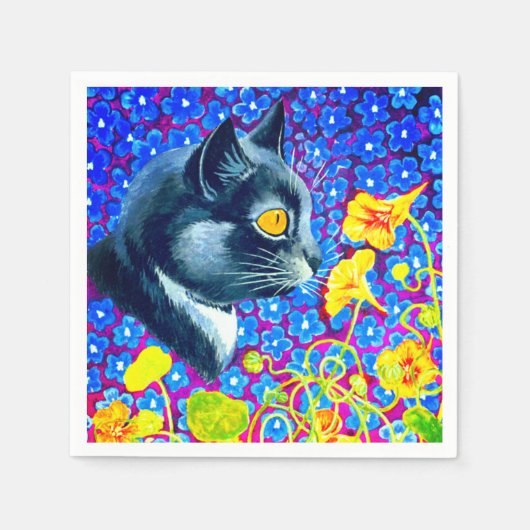 Serviette En Papier Chat en fleurs (Devant)