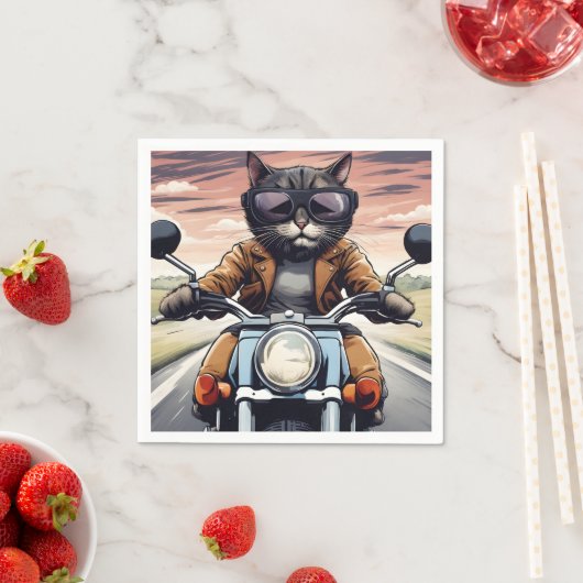 Serviette En Papier Chat en moto (En situation)