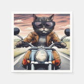 Serviette En Papier Chat en moto (Devant)