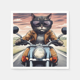 Serviette En Papier Chat en moto