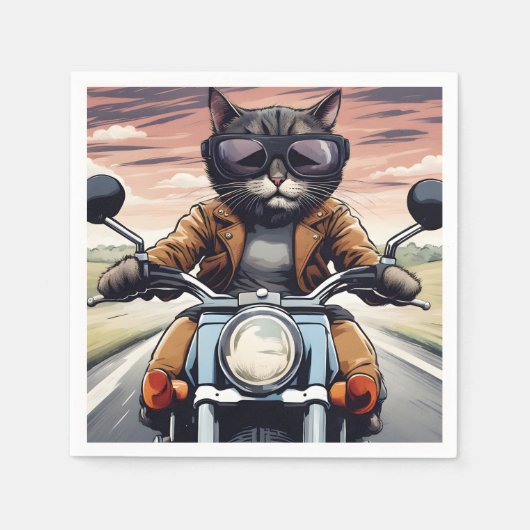 Serviette En Papier Chat en moto (Devant)