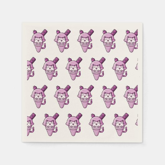 Serviette En Papier Chat en rose cône (Devant)