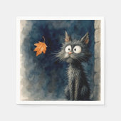 Serviette En Papier Chat en ruelle noire avec feuille d'automne (Devant)