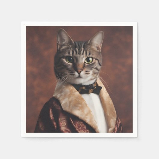 Serviette En Papier Chat en veste de fumeur (Devant)