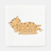 Serviette En Papier Chat endormi avec des chatons tétant (Devant)