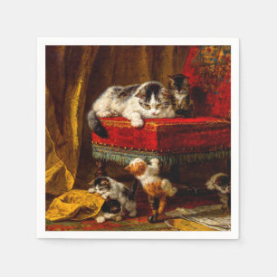Serviette En Papier Chat et chatons Jouer avec chaise
