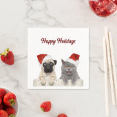 Serviette En Papier Chat Et Chien Joyeux Noël Joyeux Joyeux Fêtes (En situation)