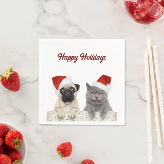 Serviette En Papier Chat Et Chien Joyeux Noël Joyeux Joyeux Fêtes (En situation)