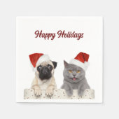 Serviette En Papier Chat Et Chien Joyeux Noël Joyeux Joyeux Fêtes (Devant)