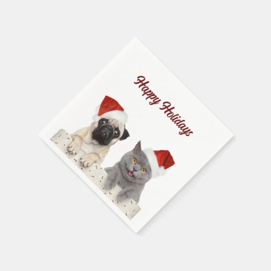 Serviette En Papier Chat Et Chien Joyeux Noël Joyeux Joyeux Fêtes (Coin)