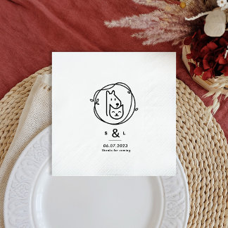 Serviette En Papier Chat et chien Simple Mariage moderne Napkin