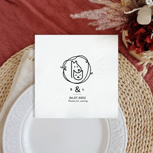 Serviette En Papier Chat et chien Simple Mariage moderne Napkin