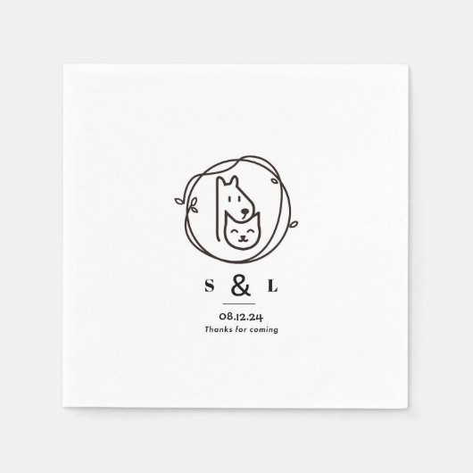 Serviette En Papier Chat et chien Simple Mariage moderne Napkin (Devant)