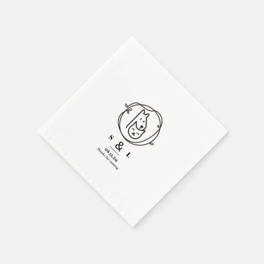 Serviette En Papier Chat et chien Simple Mariage moderne Napkin (Coin)