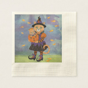 Serviette En Papier Chat et citrouille heureux Kitty de sorcière de