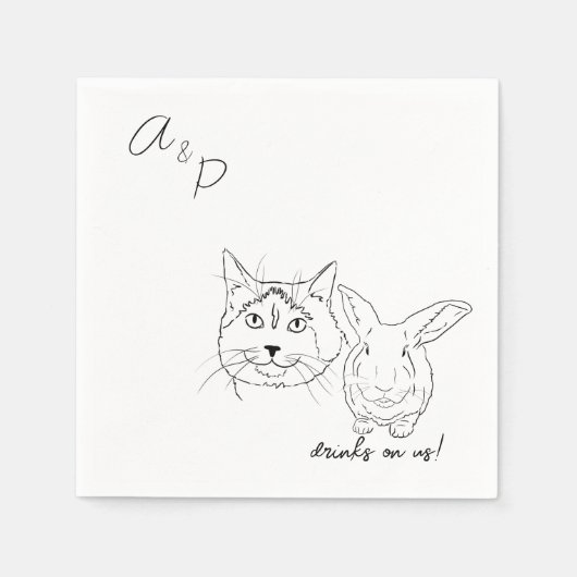 Serviette En Papier Chat et lapin Mariage Cocktail Napkins (Devant)