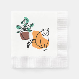 Serviette En Papier Chat et le plante