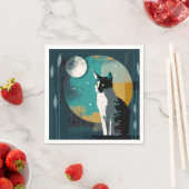 Serviette En Papier Chat et lune avec fronds - Cocktail serviettes (En situation)