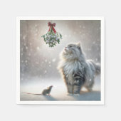 Serviette En Papier Chat et souris sous Mistletoe (Devant)