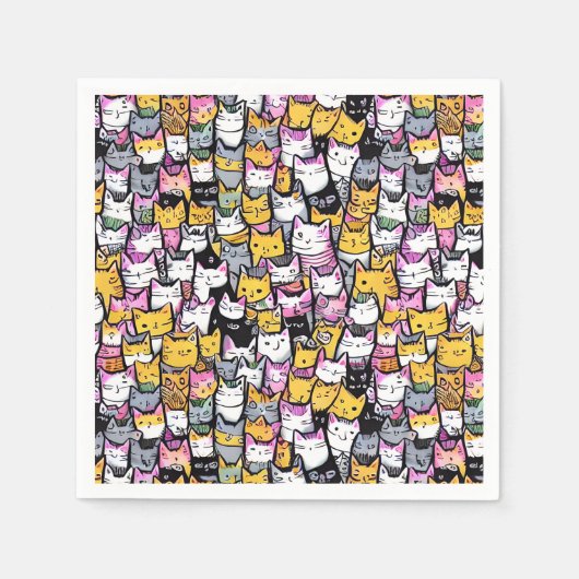 Serviette En Papier Chat face doodprint collage kitties féline animaux (Devant)
