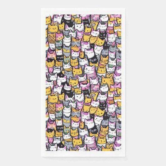 Serviette En Papier Chat face doodprint collage motif félin animal (Devant)