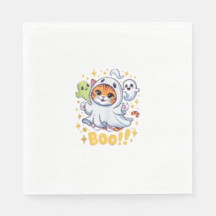 Serviette En Papier Chat fantôme mignon d'Halloween Boo Chat drôle BOO