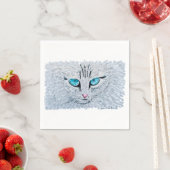 Serviette En Papier Chat Fluffy aux Yeux Bleus (En situation)