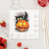 Serviette En Papier Chat Fun Halloween Caractère mordant un Citrouille (En situation)