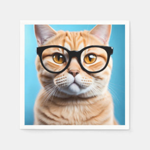 Serviette En Papier Chat-gingembre portant des lunettes
