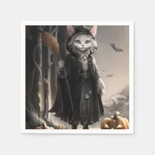 Serviette En Papier Chat gothique d'Halloween éffrayant en Misty Fores
