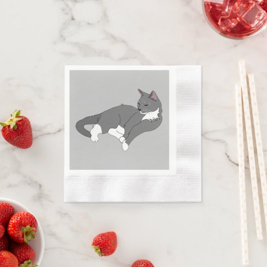 Serviette En Papier Chat gris et blanc Tuxedo (En situation)