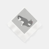 Serviette En Papier Chat gris et blanc Tuxedo (Coin)