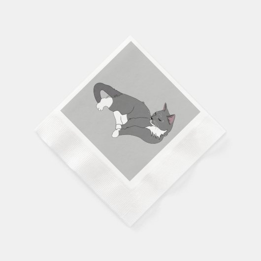Serviette En Papier Chat gris et blanc Tuxedo (Coin)